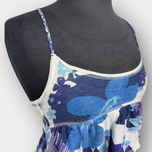 Aeropostale Women's Blue Purple Floral Ruffle Cami Top Small Spaghetti Strap - Picture 5 of 8